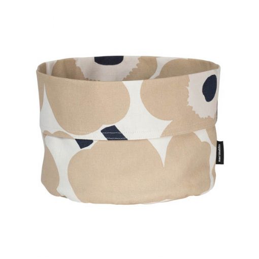 Marimekko Pieni Unikko kangaskori, luonnonvalkoinen-beige-tummansininen