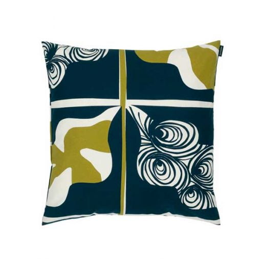 Marimekko Rukinlapa tyynynpäällinen, tummasininen - oliivi - puuvilla