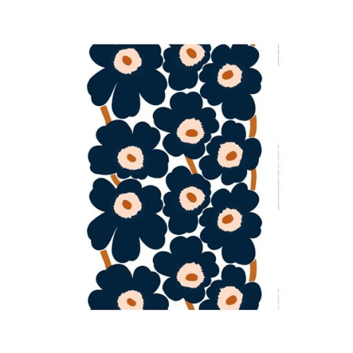 Marimekko Unikko kangas, valkoinen-sininen